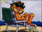 Garfield Sahilde - Garfielt uzanmış kumsala güneşleniyor